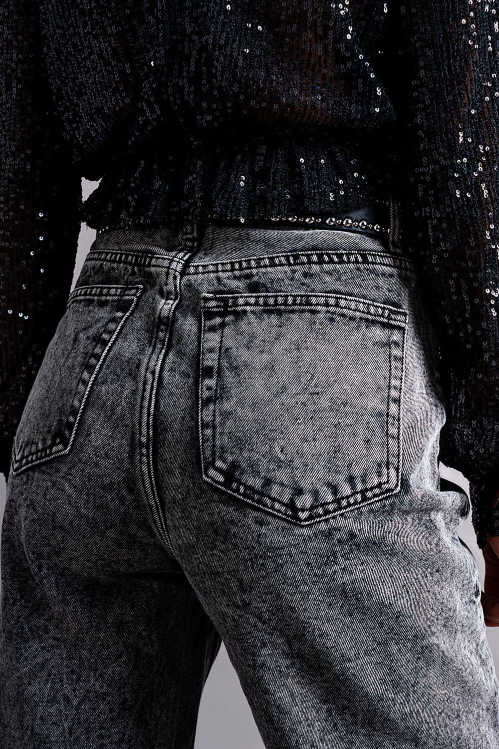 Jean mom de qualité supérieure à taille haute noir
