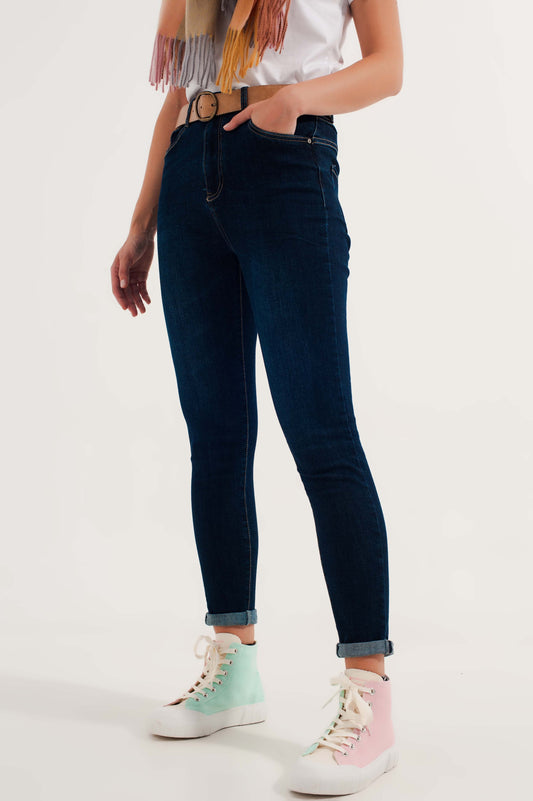 Jean skinny stretch bleu délavé moyen