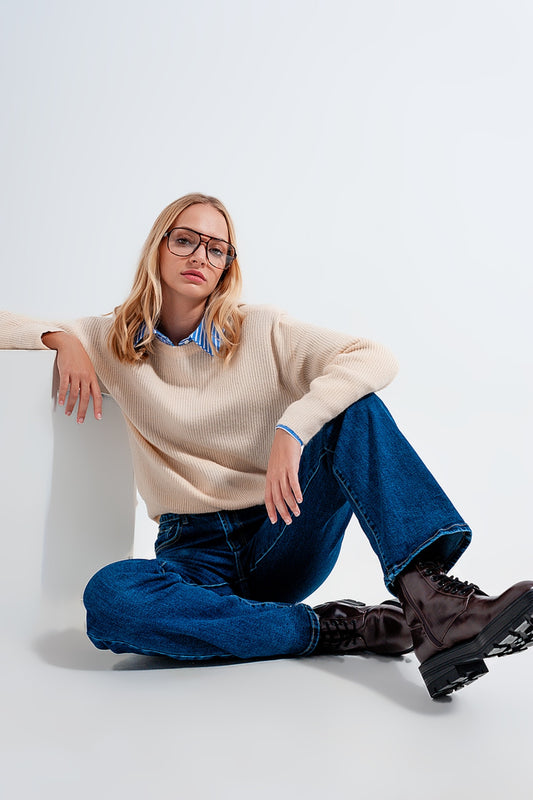 Pull ras de cou en beige