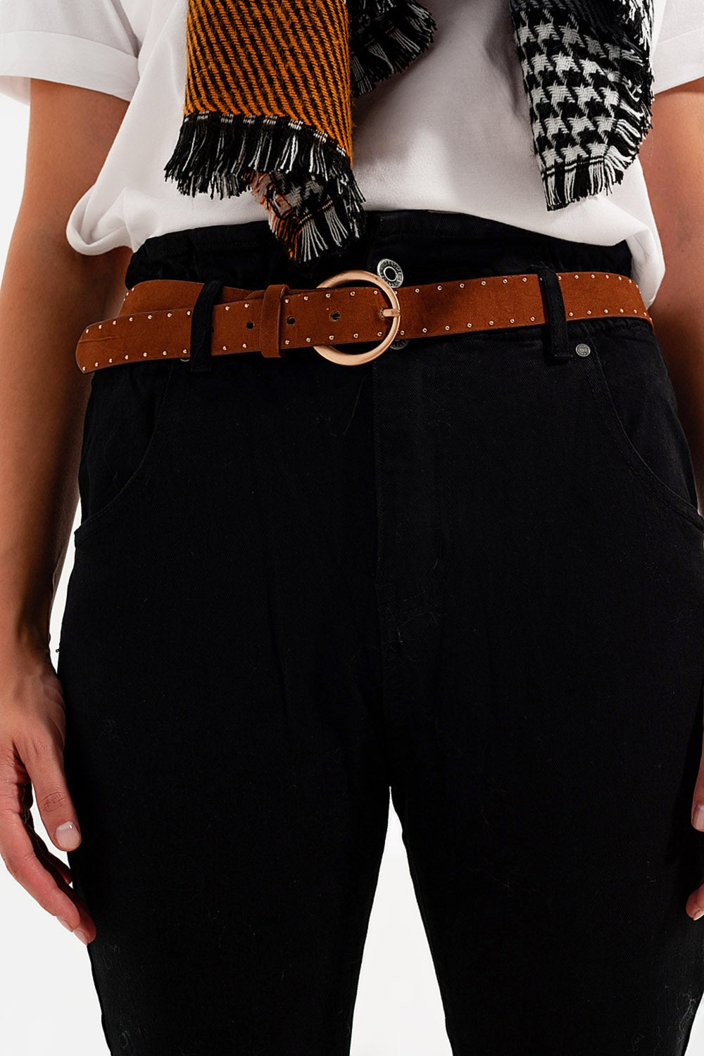 Jean noirs à élastique taille haute froncée