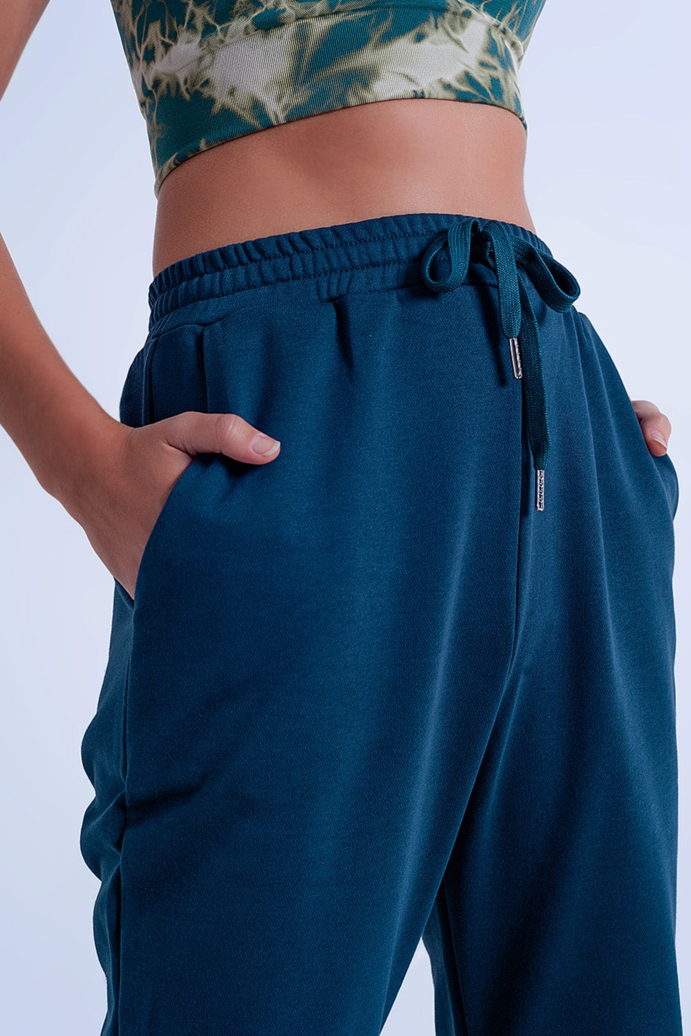 Jogger basique en coton avec lien à nouer Vert foncé