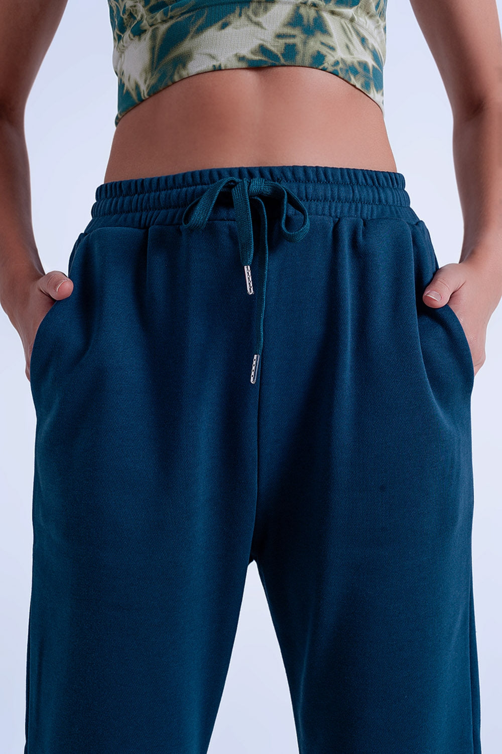 Jogger basique en coton avec lien à nouer Vert foncé