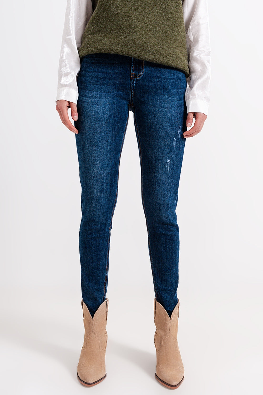 Jean skinny taille haute Délavage bleu moyen