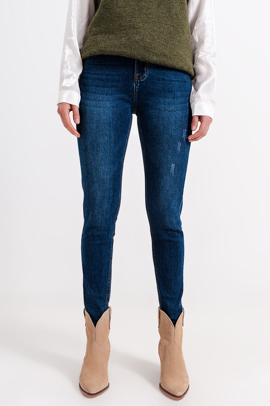 Jean skinny taille haute Délavage bleu moyen