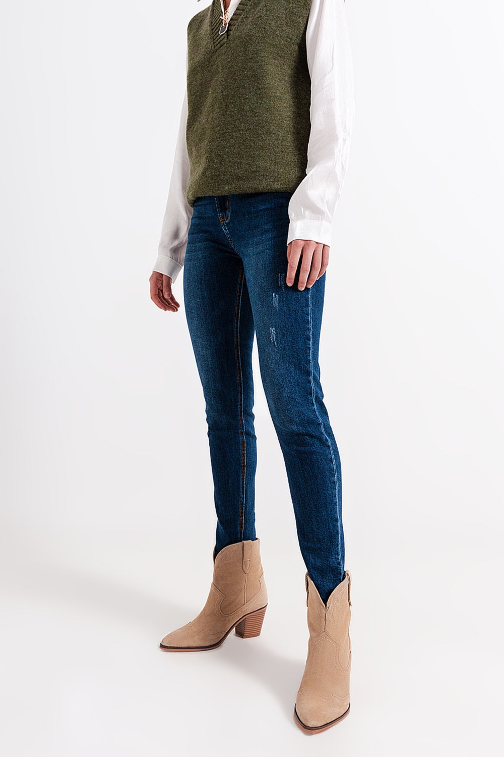 Jean skinny taille haute Délavage bleu moyen