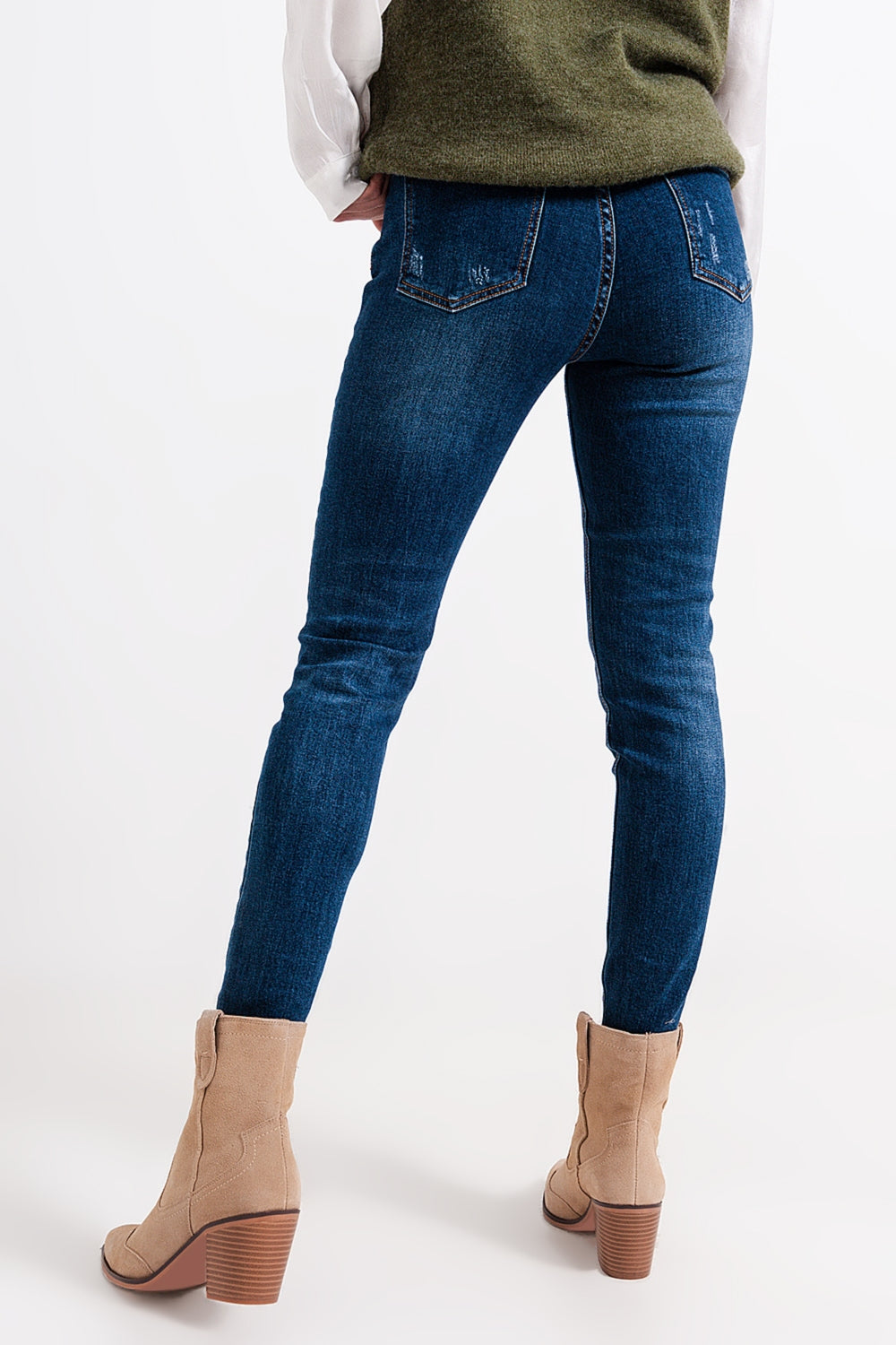Jean skinny taille haute Délavage bleu moyen