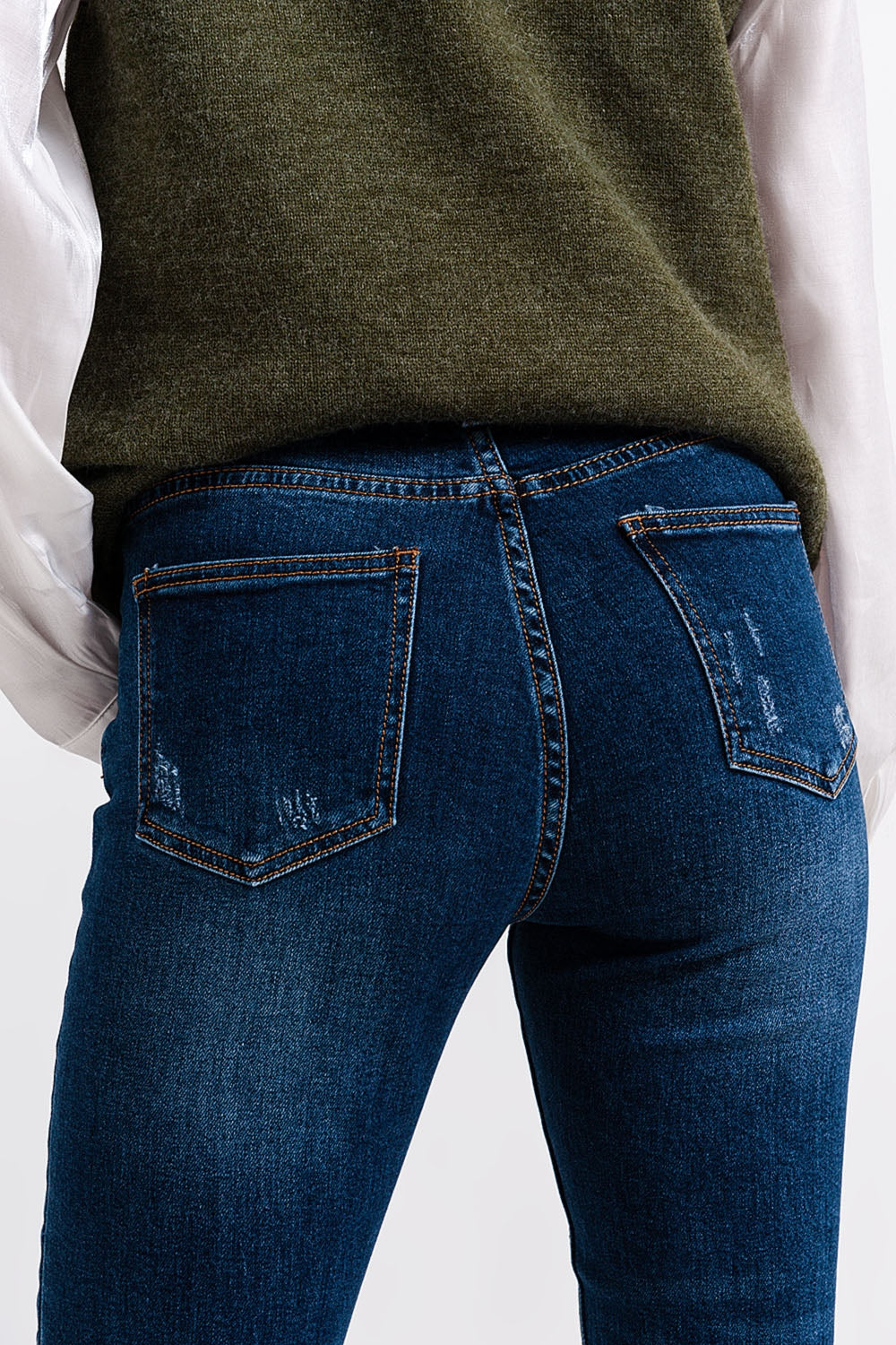 Jean skinny taille haute Délavage bleu moyen