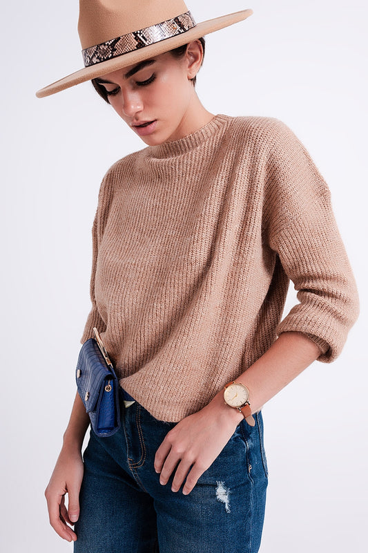 Pull col montant beige