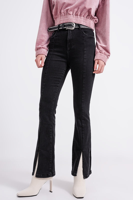 Jeans noir évasé à ourlet fendu