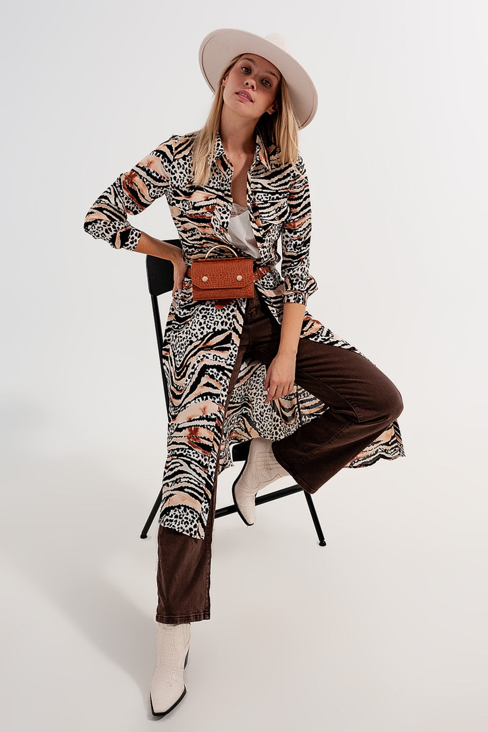 Robe chemise à imprimé animal Naturel