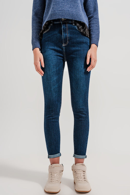 Jean skinny taille haute Bleu foncé