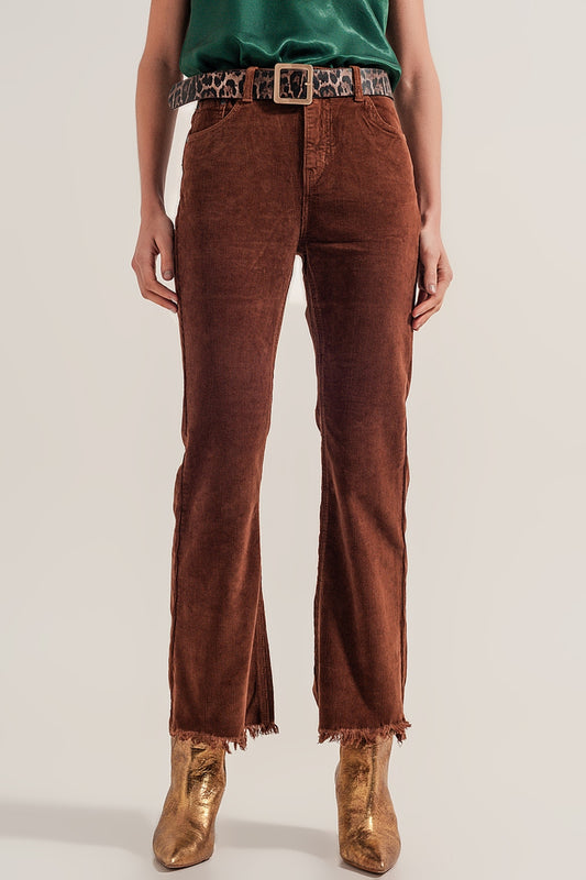 Pantalon évasé en velours côtelé marron