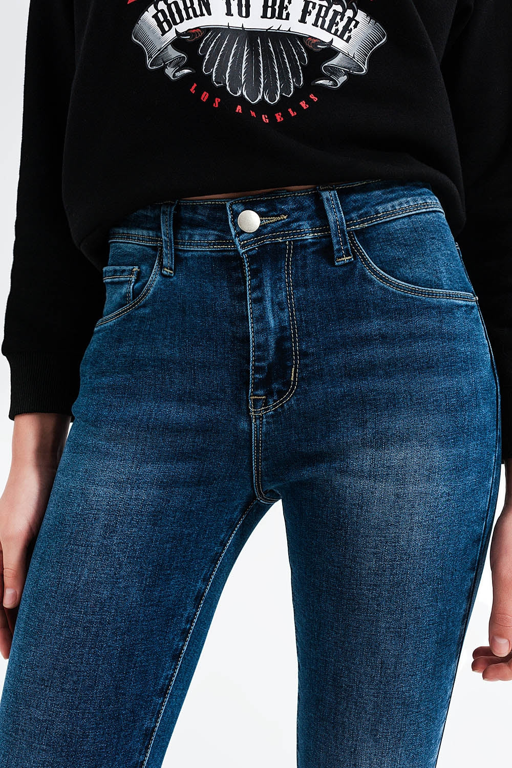 Jean skinny taille haute Délavage bleu moyen