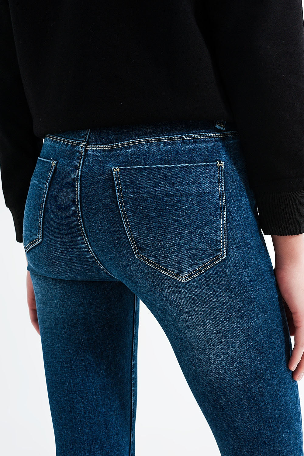 Jean skinny taille haute Délavage bleu moyen