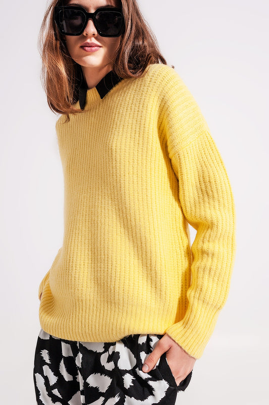 Pull en maille côtelée jaune
