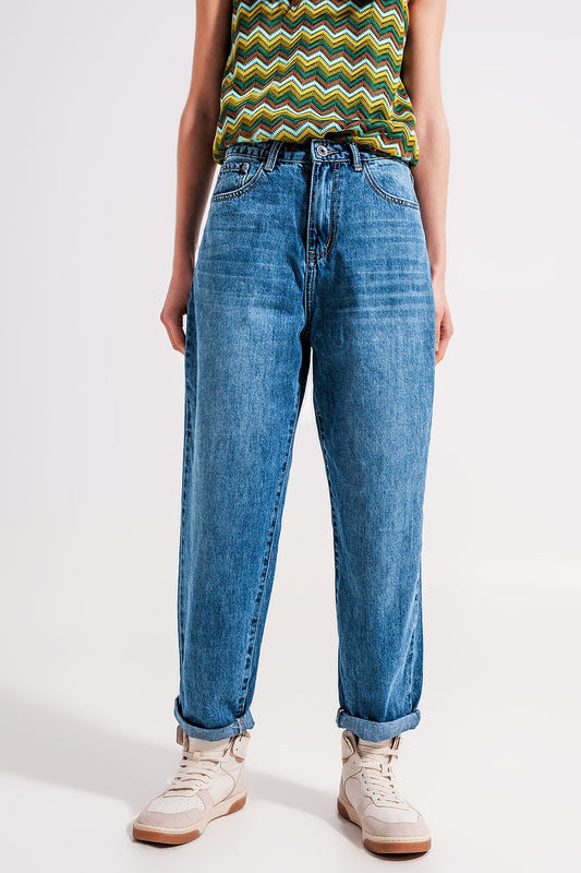 Jean mom taille haute en coton
