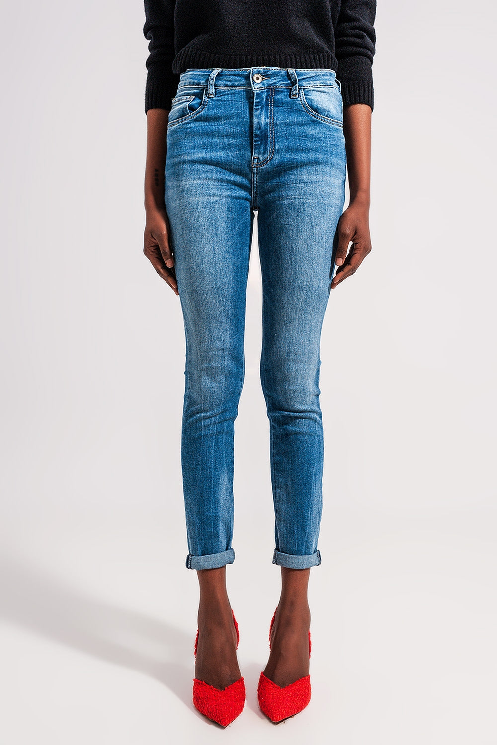 Jean skinny en coton elastic Bleu délavé moyen