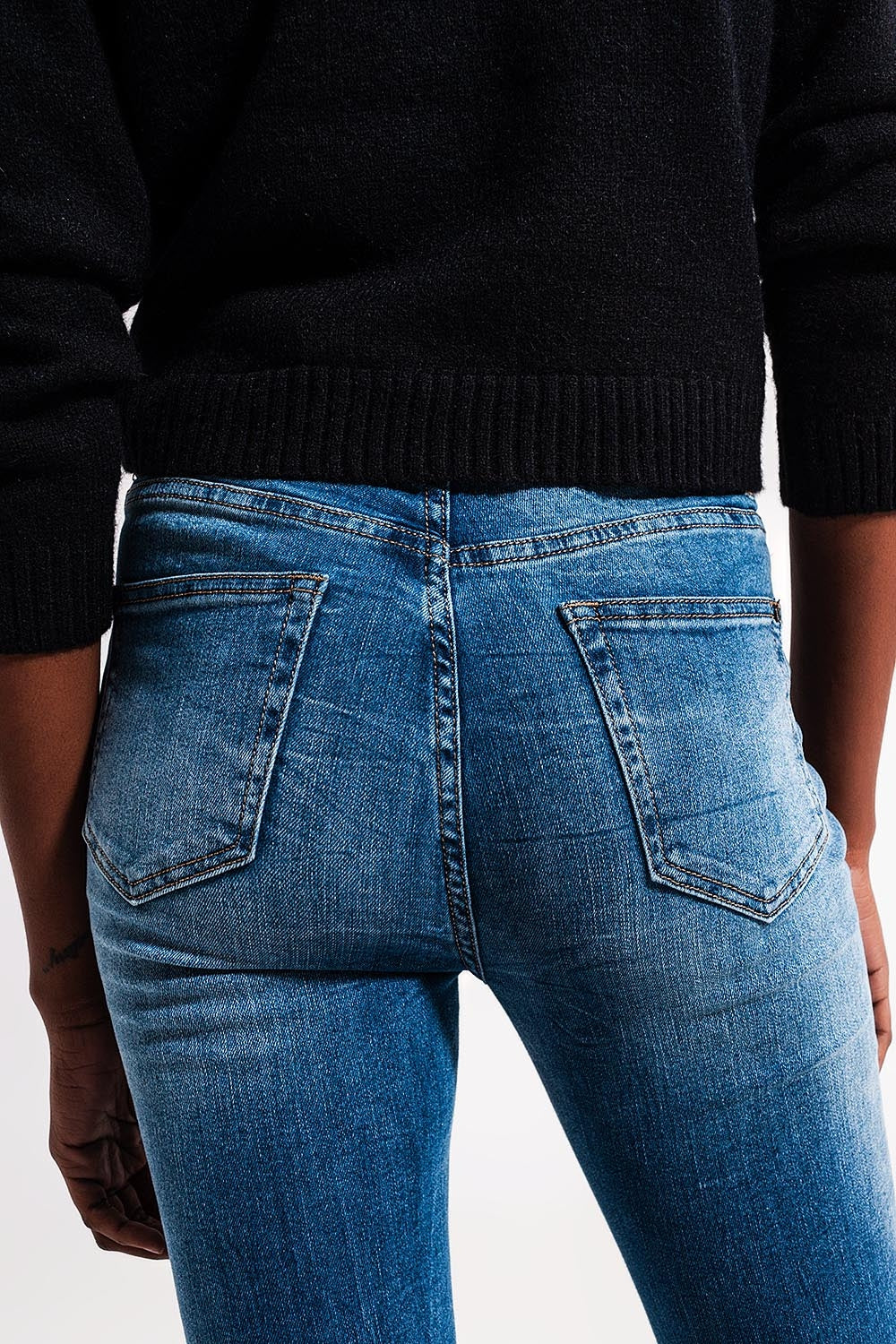 Jean skinny en coton elastic Bleu délavé moyen