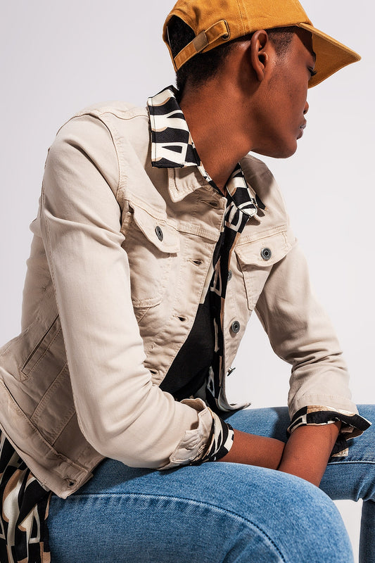 Veste camionneur ajustée en jean beige