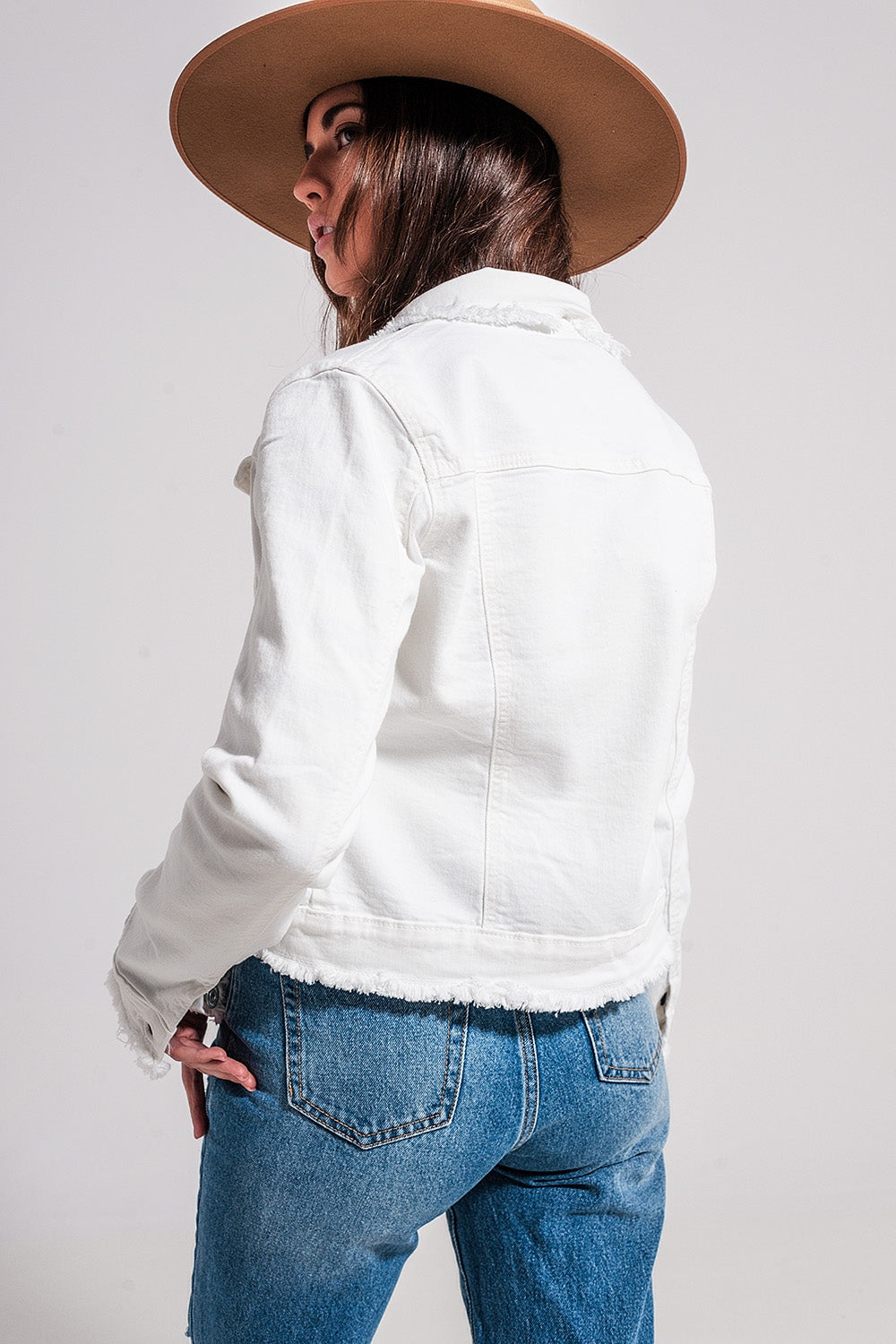 Veste en jean à bords bruts Blanc