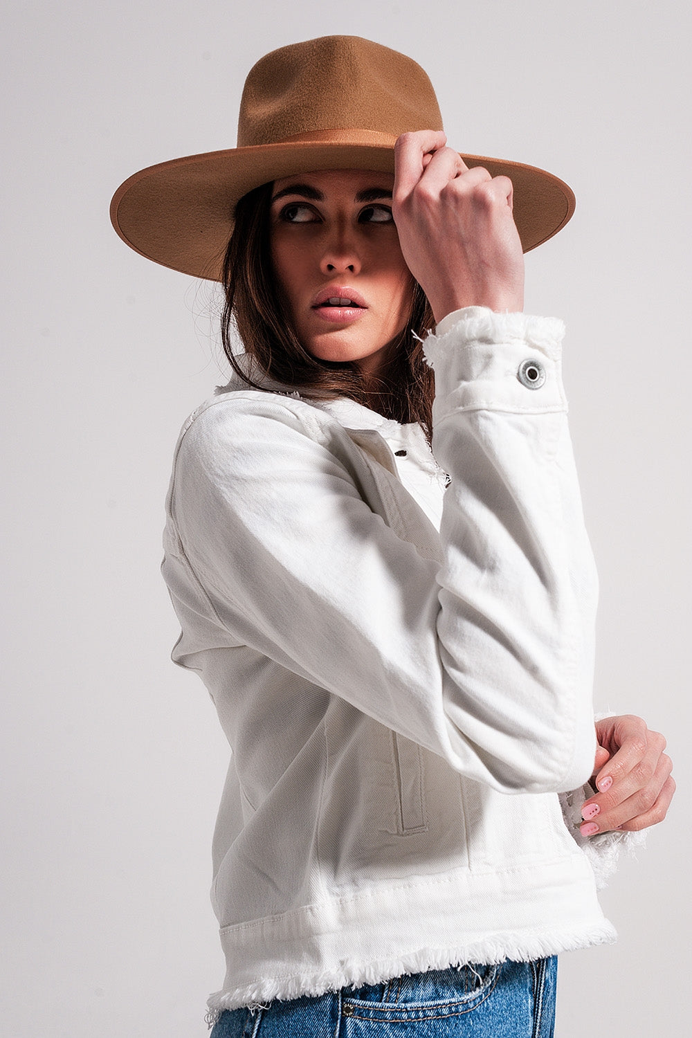 Veste en jean à bords bruts Blanc