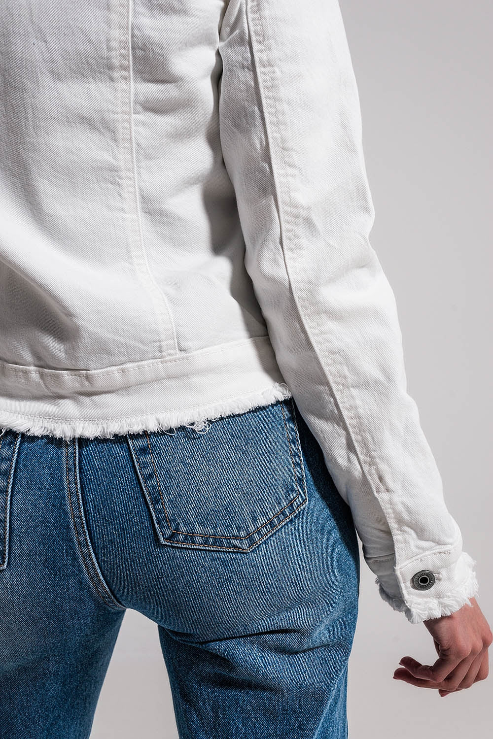 Veste en jean à bords bruts Blanc