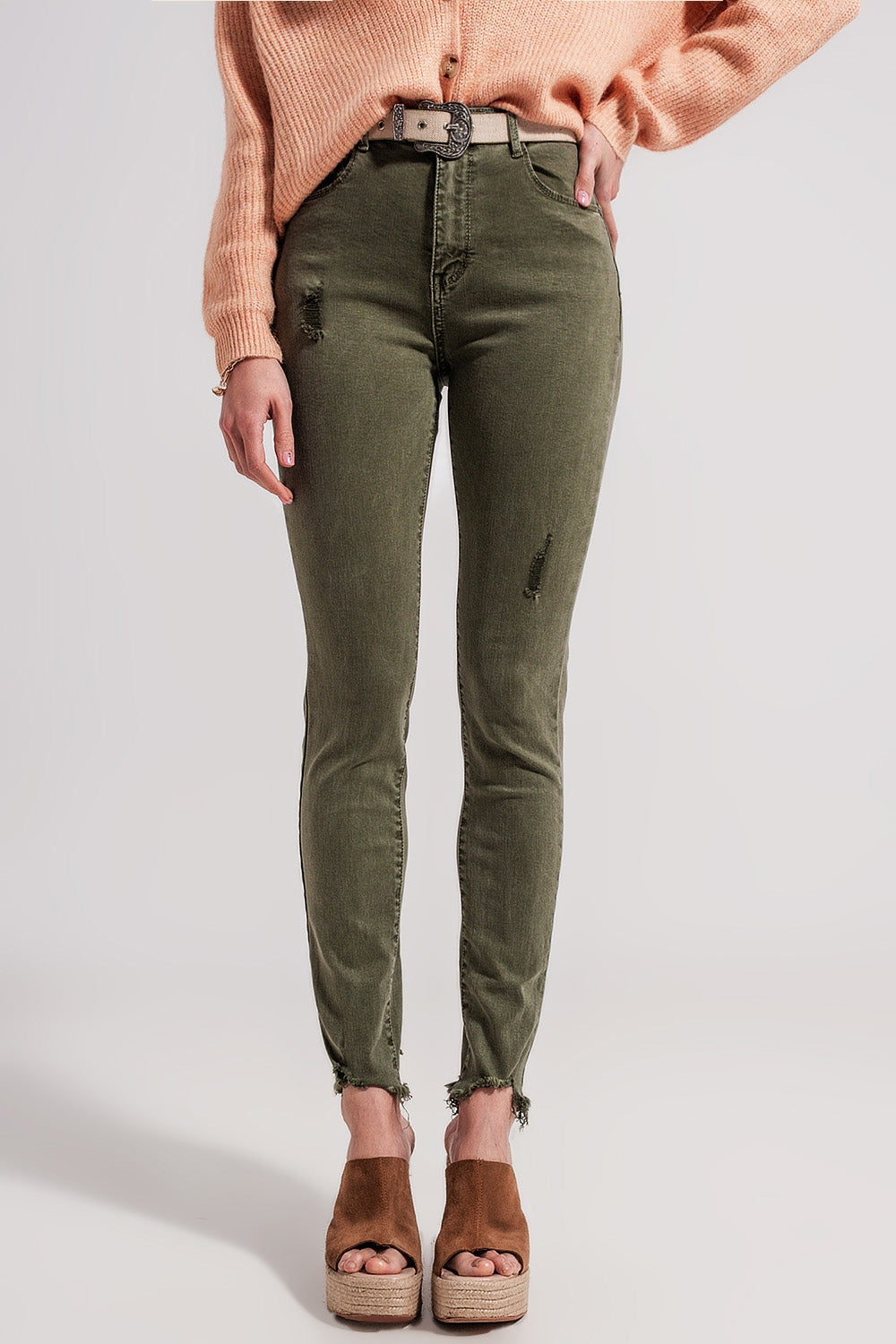 Jean skinny déchiré vert