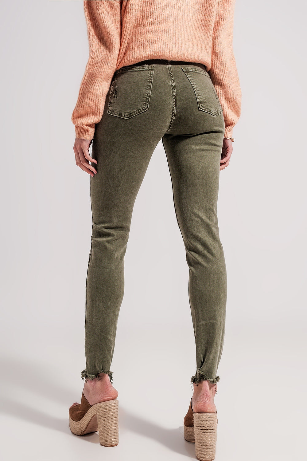 Jean skinny déchiré vert
