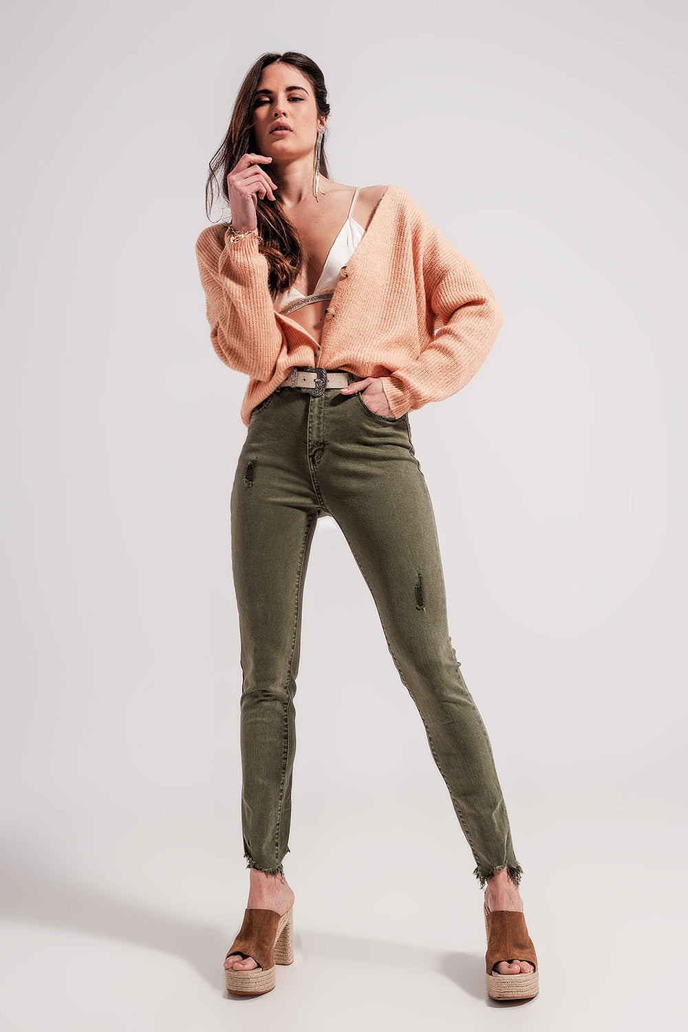 Jean skinny déchiré vert