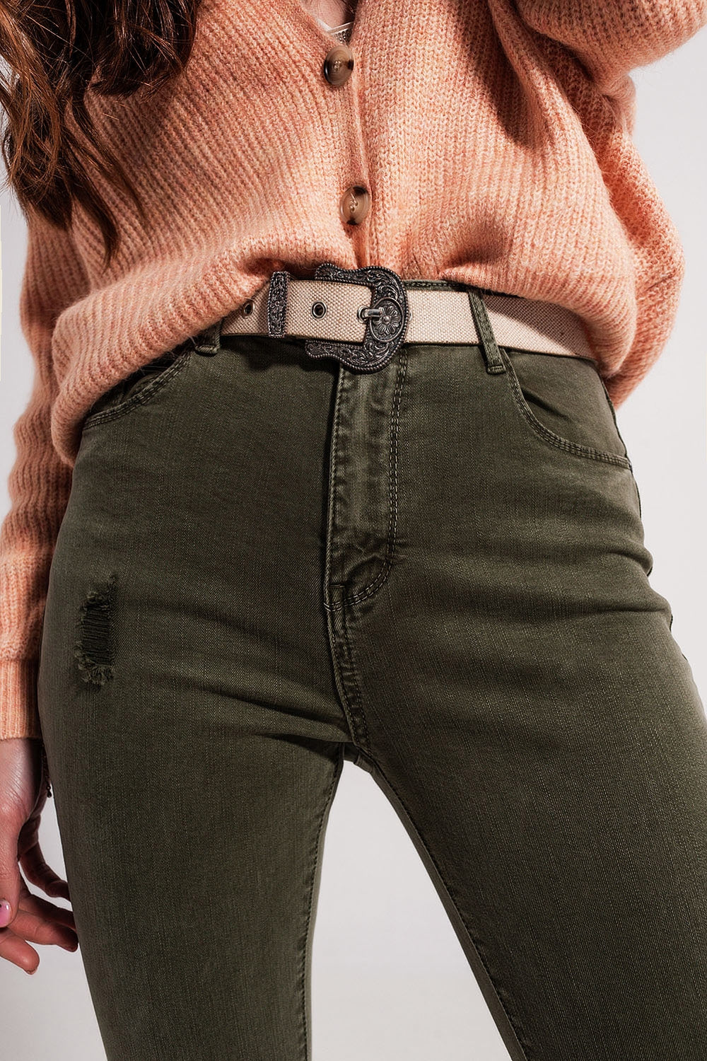 Jean skinny déchiré vert