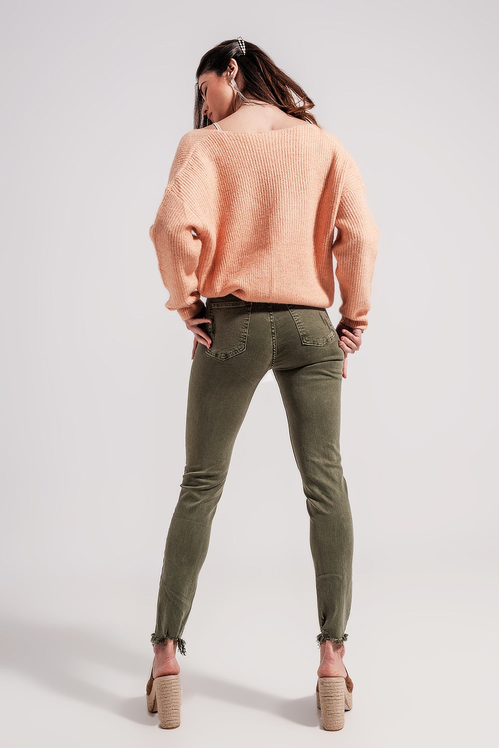 Jean skinny déchiré vert