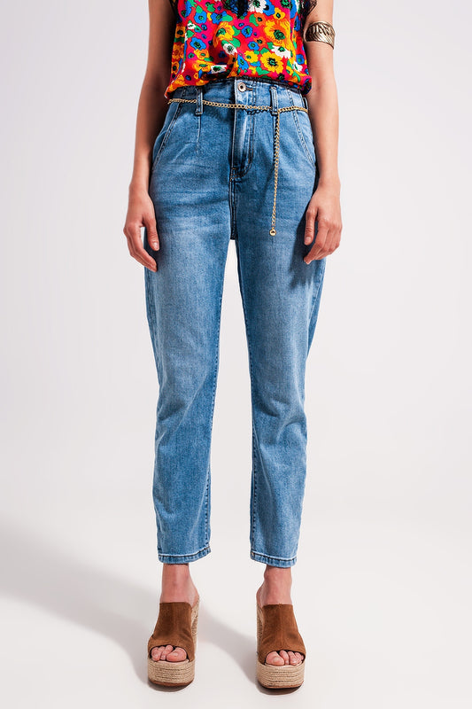 Jean droit à taille haute Délavage clair