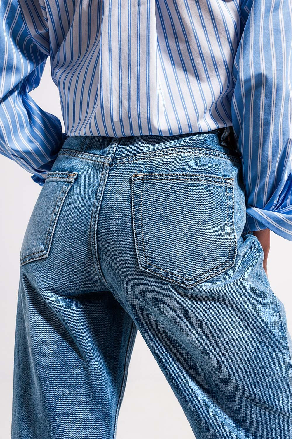 Jean taille haute à ourlet fendu Délavage vintage