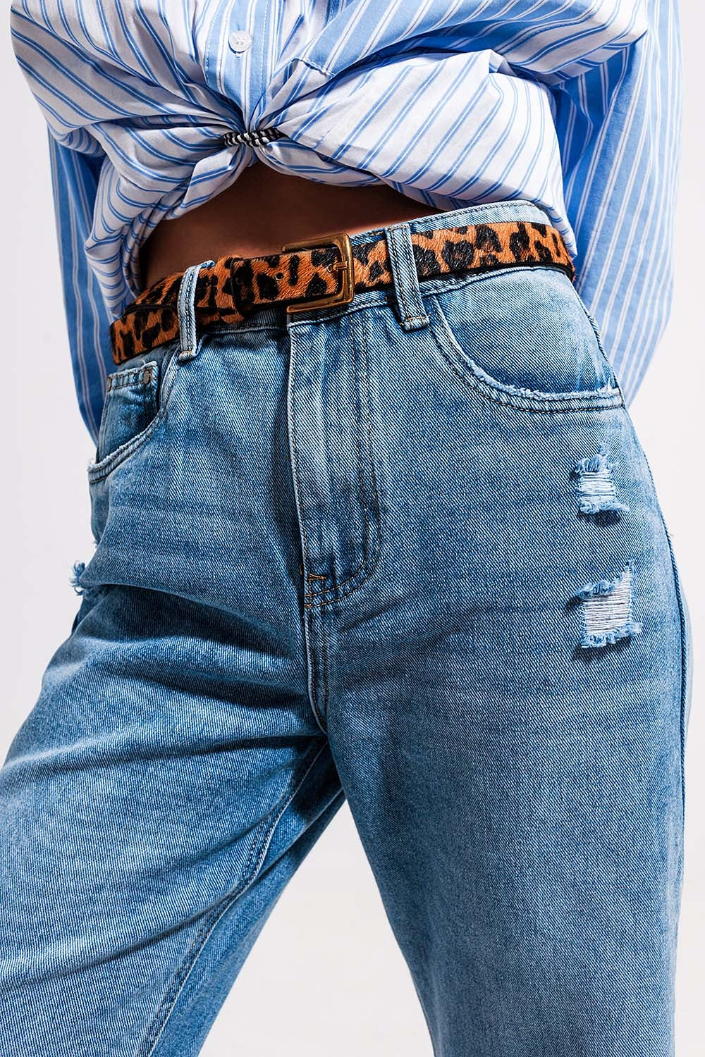 Jean taille haute à ourlet fendu Délavage vintage