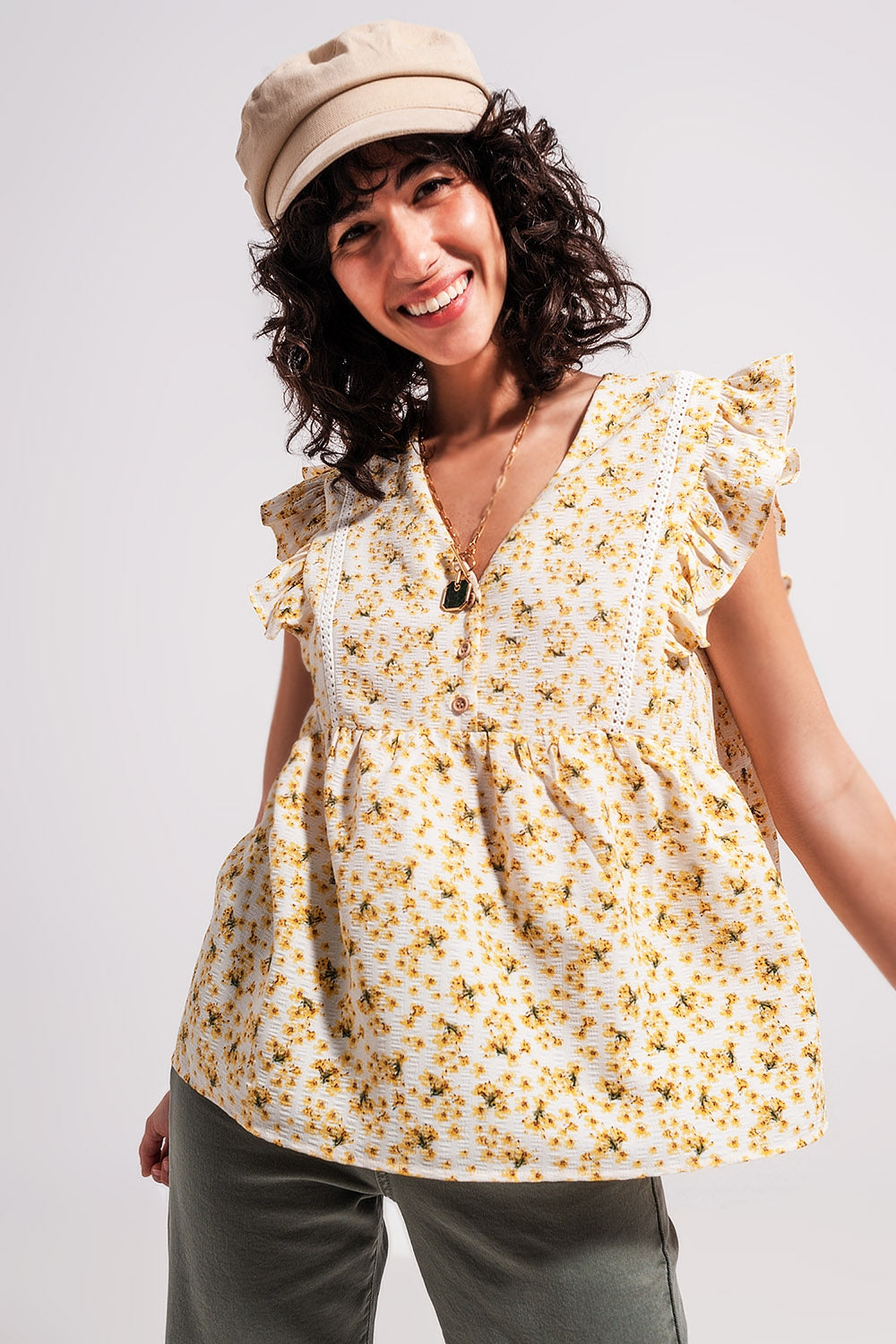 Blouse à volants en jaune