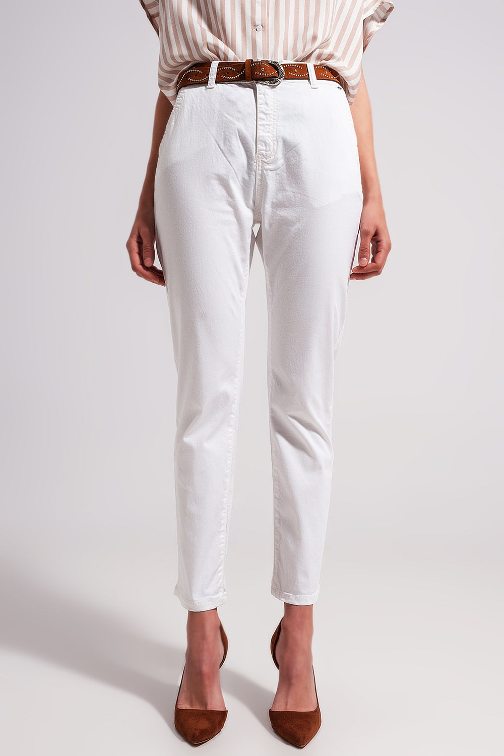 Pantalon en coton mélangé Blanc
