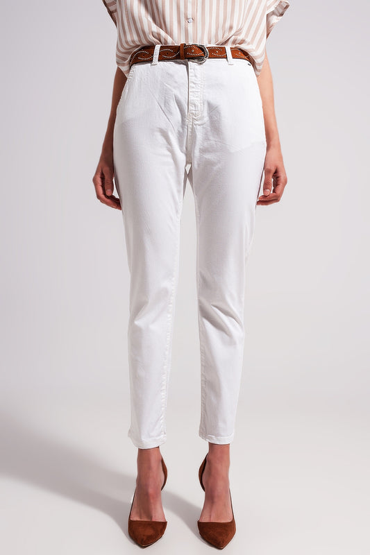 Pantalon en coton mélangé Blanc