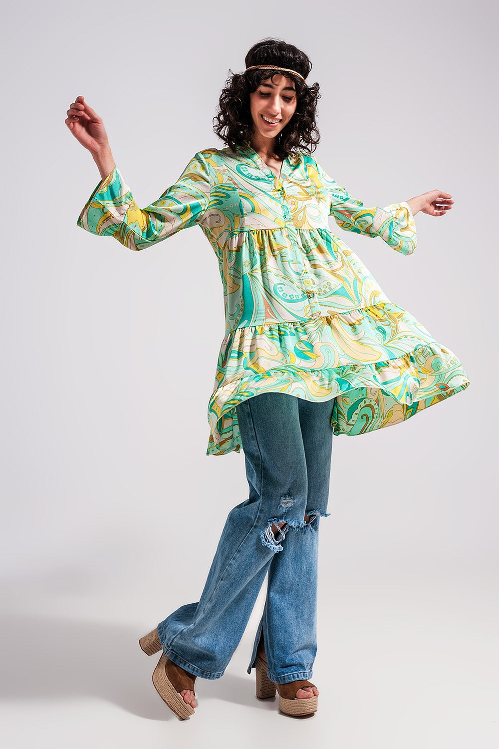 Robe à manches trois quarts Vert