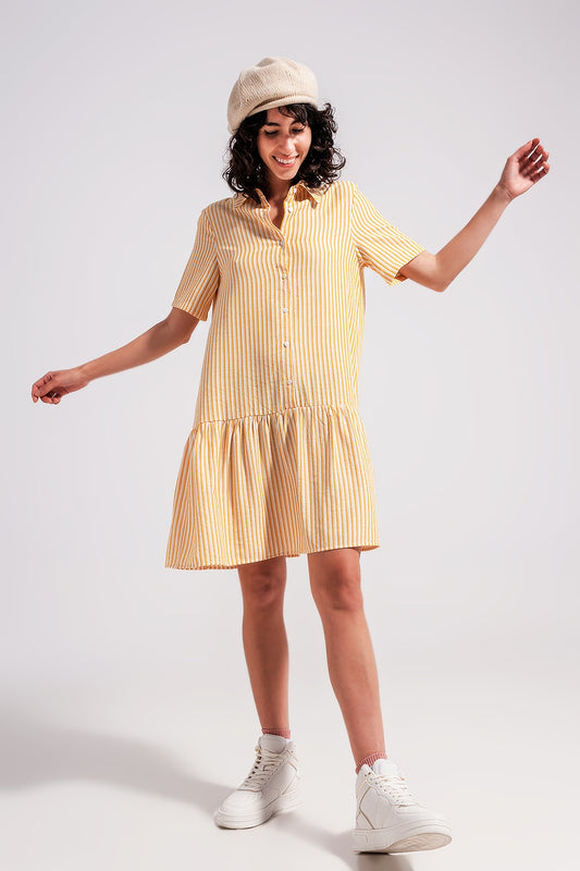 Robe courte à rayures jaune et blanc