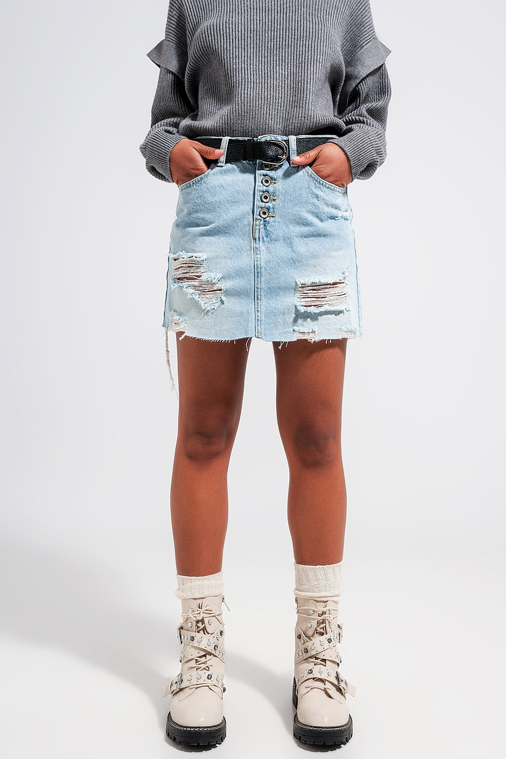 Mini jupe en jean boutonnée bleu clair