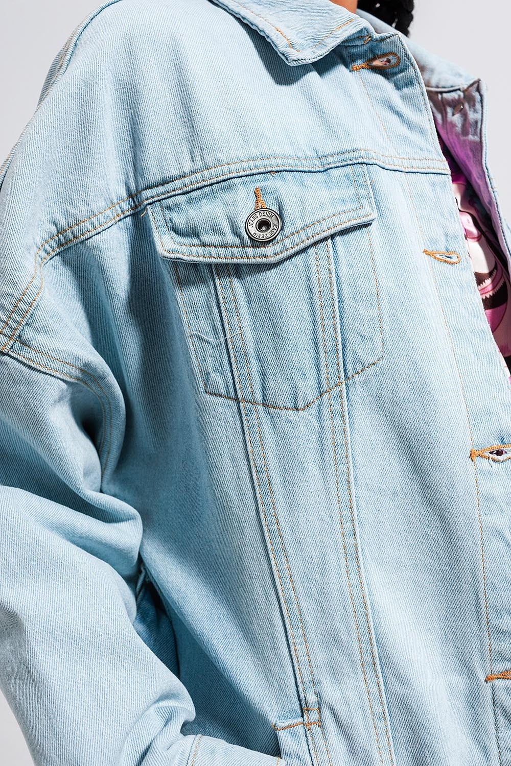 Veste longue en jean à ceinture Bleu clair délavé