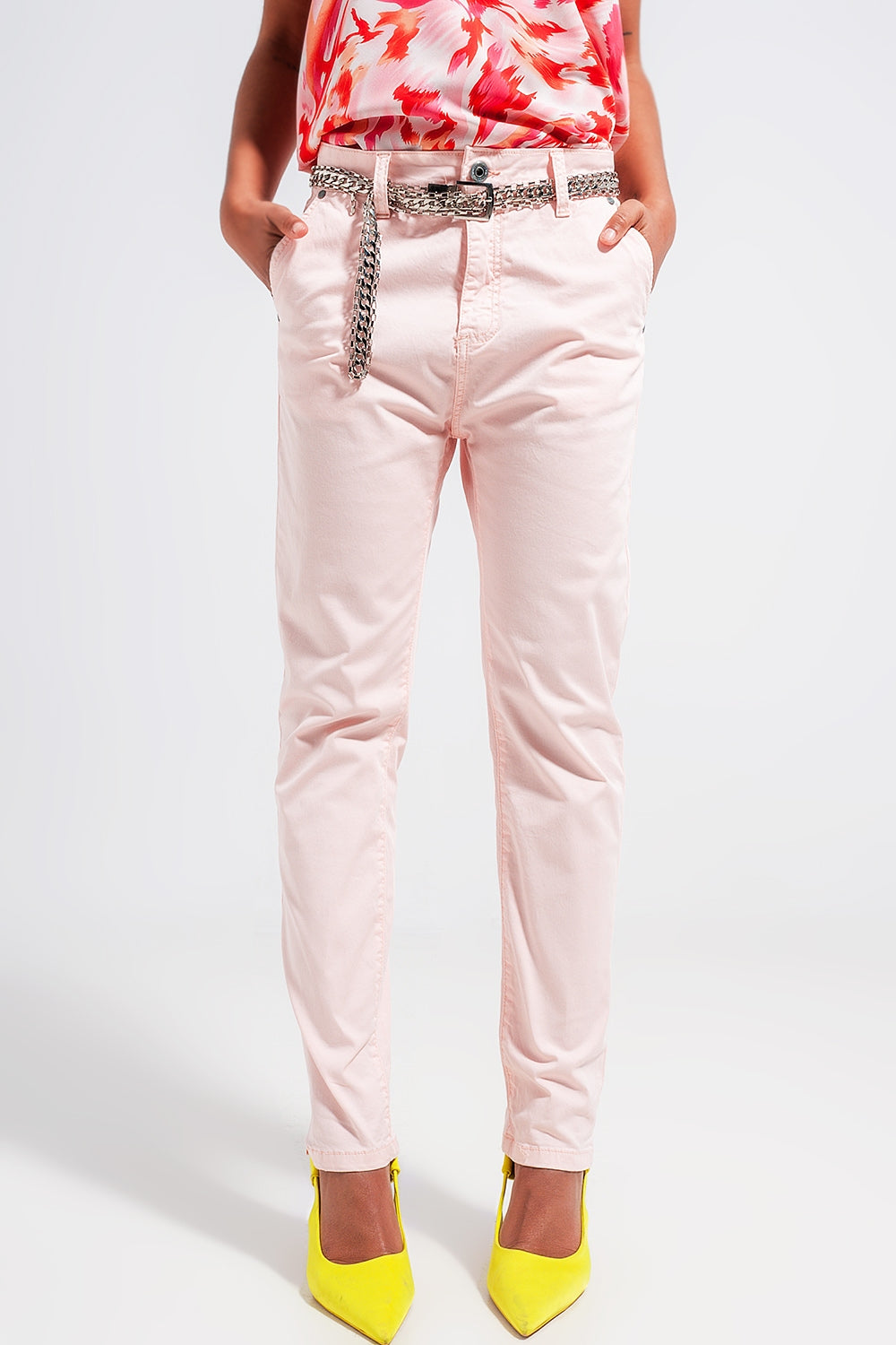 Pantalon en coton mélangé rose