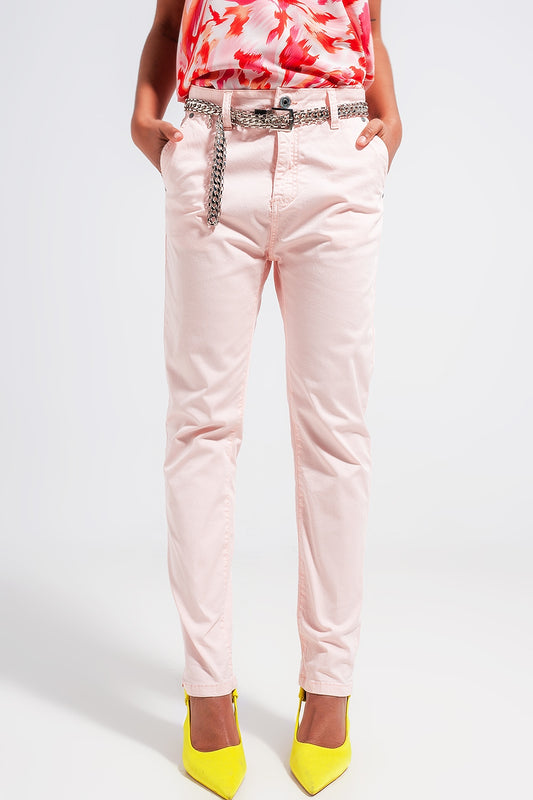 Pantalon en coton mélangé rose