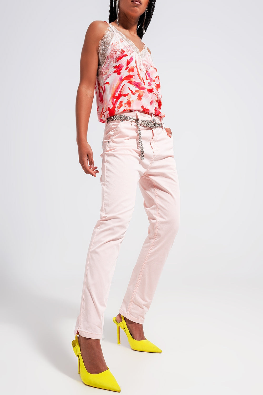 Pantalon en coton mélangé rose