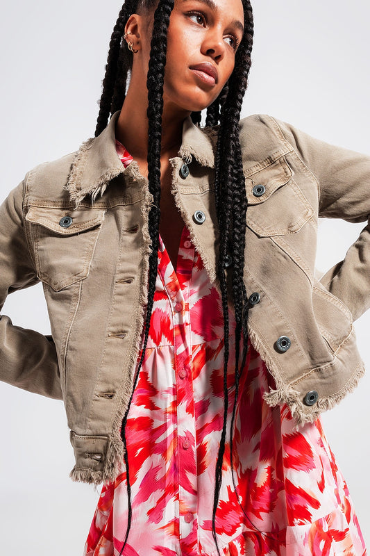 Veste en jean à bords bruts gris