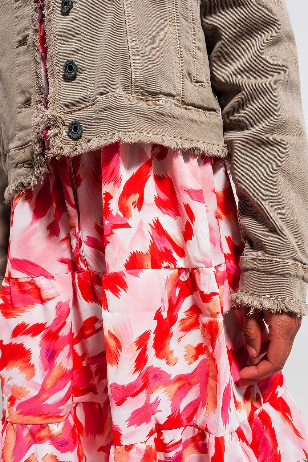 Veste en jean à bords bruts gris