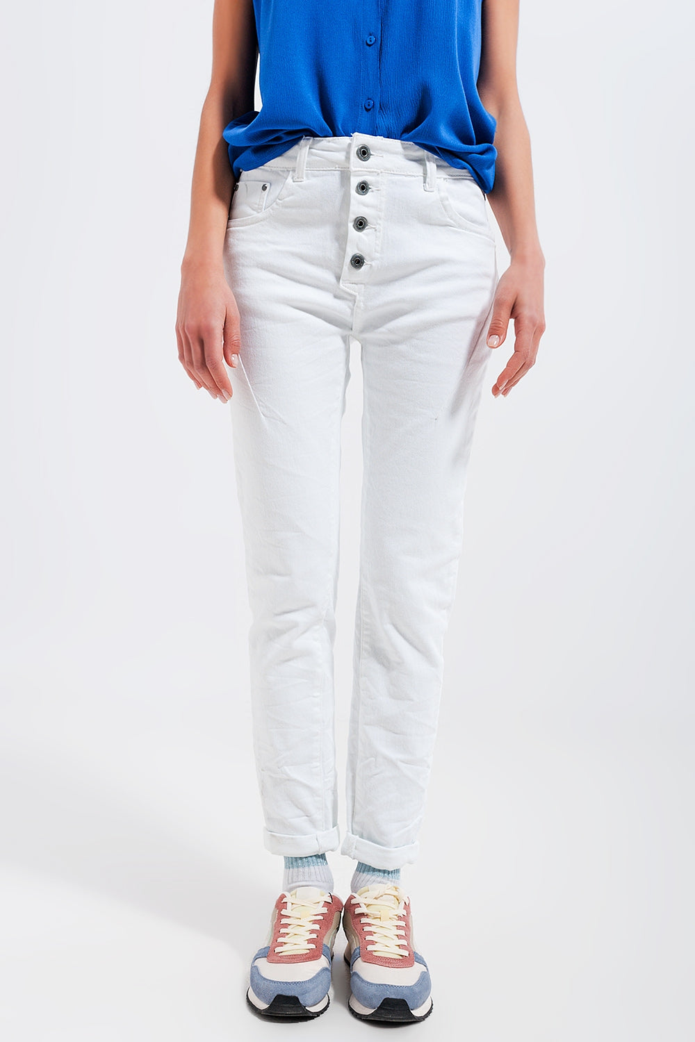 Jean skinny avec boutons visibles blanc