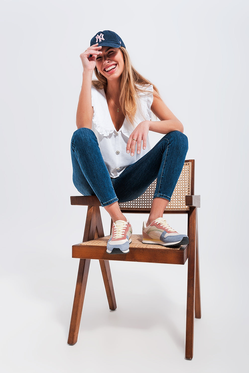 Jean skinny taille haute à délavage foncé