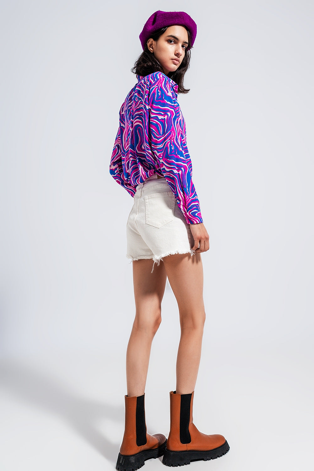Chemise fluide à imprimé abstrait violet