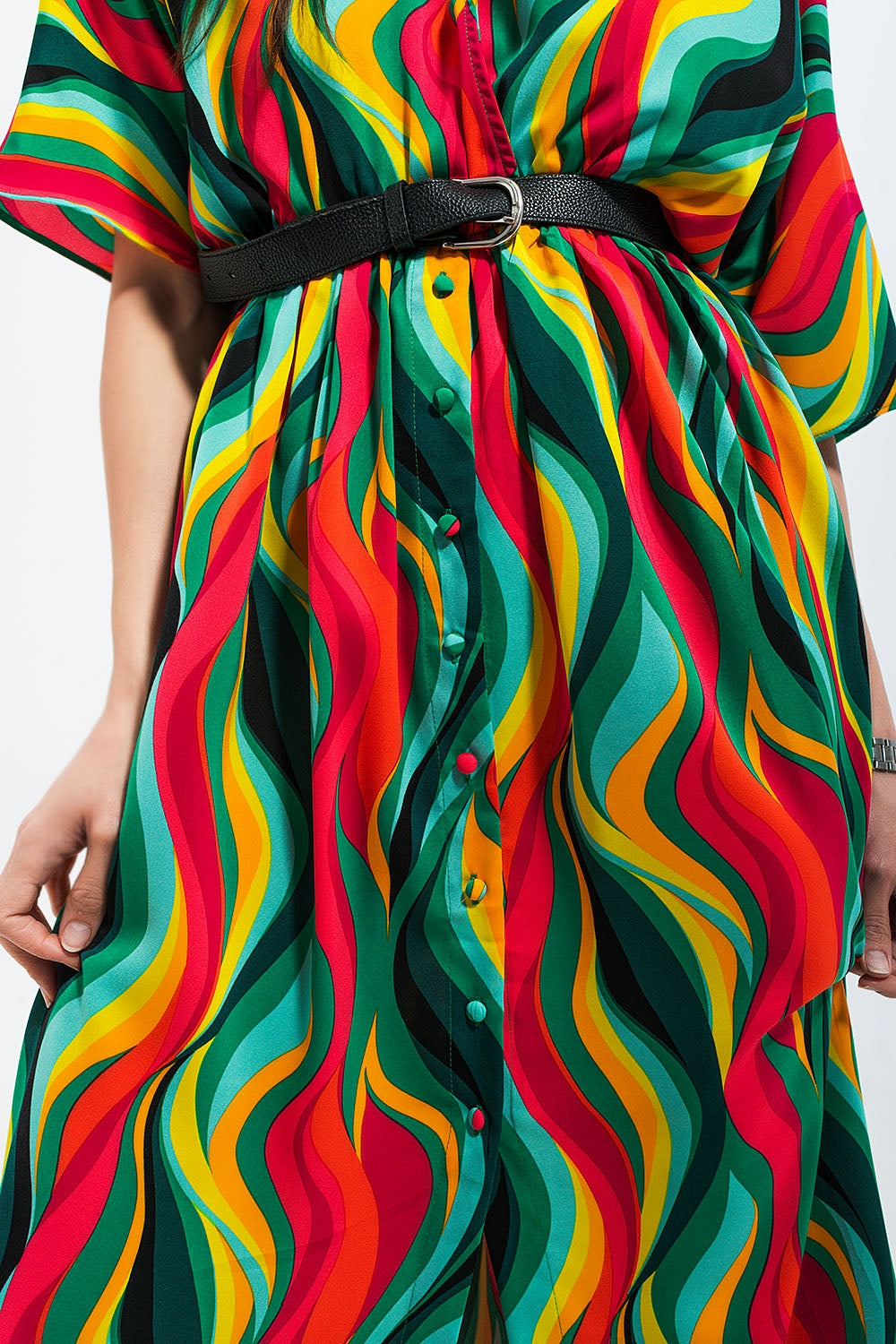 Robe chemise à imprimé tourbillon abstrait  Vert